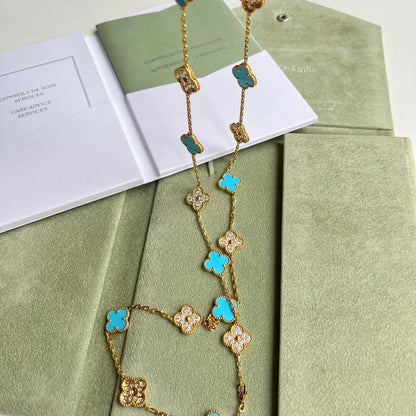 [CLOVER JEWELRY]CLOVER 20 MOTIFS TURQUOISE DIAMOND NECKLACE