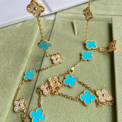 [CLOVER JEWELRY]CLOVER 20 MOTIFS TURQUOISE DIAMOND NECKLACE