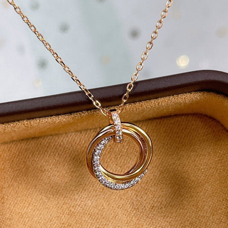 [Clover Jewelry]TRINITY NECKLACE SILVER GOLD PINK GOLD DIAMONDS