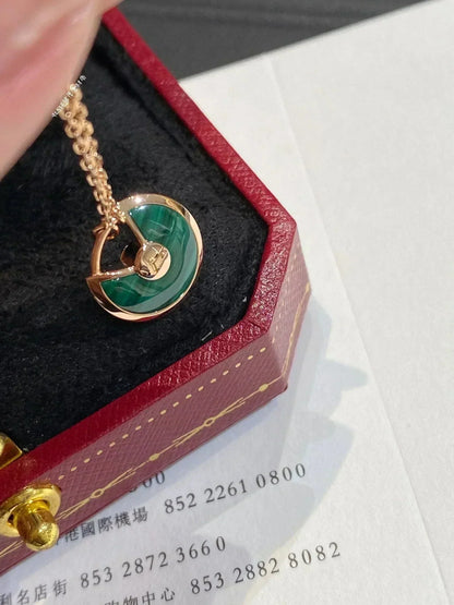 [Clover Jewelry]AMULETTE ROSE GOLD MALACHITE NECKLACE