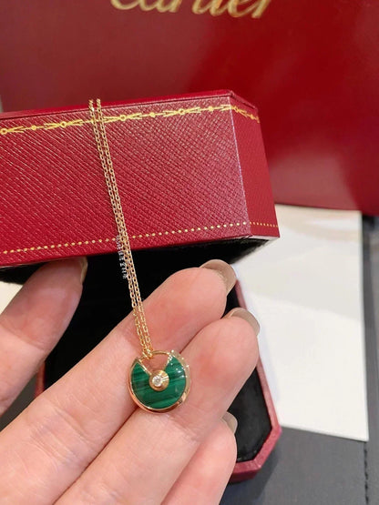 [Clover Jewelry]AMULETTE ROSE GOLD MALACHITE NECKLACE
