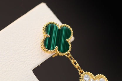 [CLOVER JEWELRY]CLOVER EARRINGS GOLD MALACHITE DIAMOND 3 MOTIF