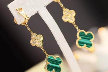 [CLOVER JEWELRY]CLOVER EARRINGS GOLD MALACHITE DIAMOND 3 MOTIF