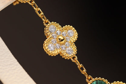 [CLOVER JEWELRY]CLOVER EARRINGS GOLD MALACHITE DIAMOND 3 MOTIF