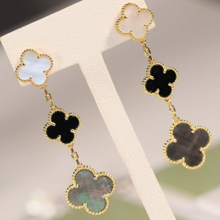 [CLOVER JEWELRY]CLOVER EARRINGS GOLD ONYX MOP 3 MOTIF