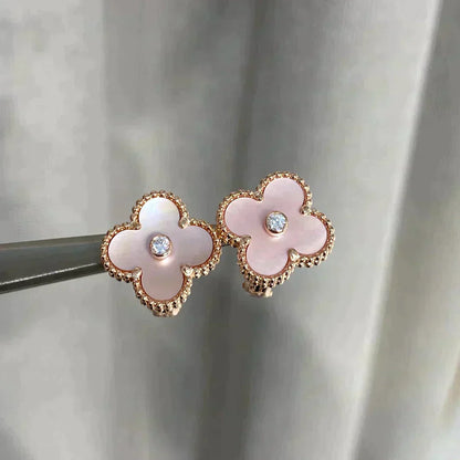 [Clover Jewelry]CLOVER MEDIUM 1 MOTIFS  PINK MOP DIAMOND EARRINGS