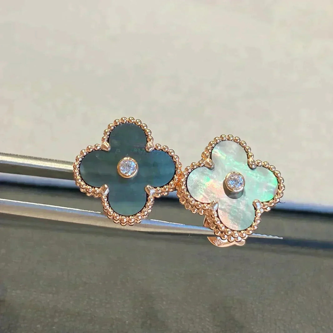 [Clover Jewelry]CLOVER MEDIUM 1 MOTIFS GRAY MOP  DIAMOND EARRINGS