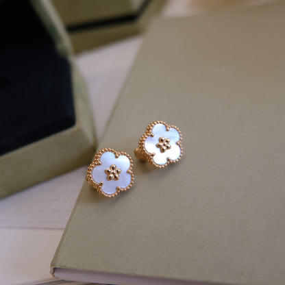 [CLOVER JEWELRY]LUCKY PINK GOLD WHITE MOP EARRINGS
