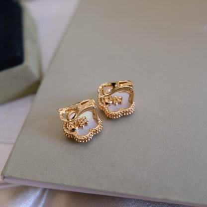 [CLOVER JEWELRY]LUCKY PINK GOLD WHITE MOP EARRINGS