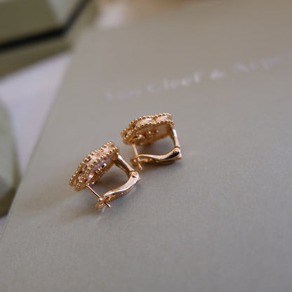 [CLOVER JEWELRY]LUCKY PINK GOLD WHITE MOP EARRINGS