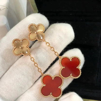 [CLOVER JEWELRY]CLOVER 2 MOTIF  LASER CARNELIAN EARRINGS