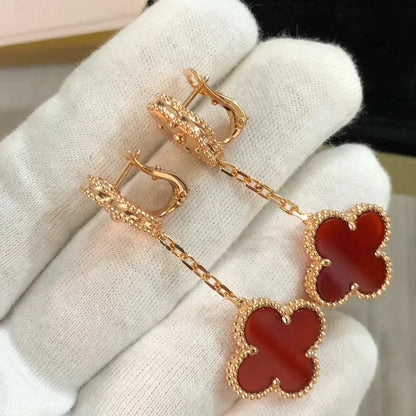 [CLOVER JEWELRY]CLOVER 2 MOTIF  LASER CARNELIAN EARRINGS