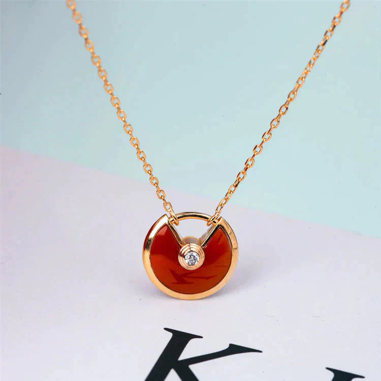 [Clover Jewelry]AMULETTE GOLD CARNELIAN ONYX NECKLACE