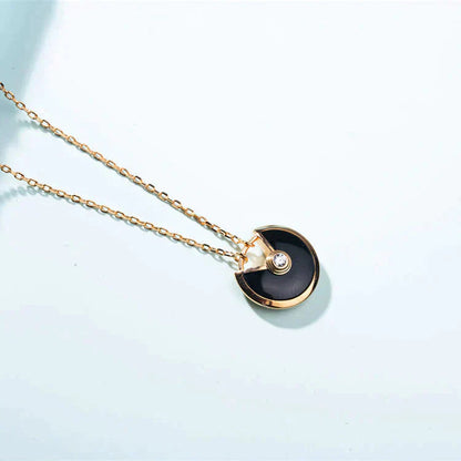[Clover Jewelry]AMULETTE GOLD CARNELIAN ONYX NECKLACE