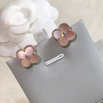 [Clover Jewelry]CLOVER MEDIUM 1 MOTIFS  PINK MOP DIAMOND EARRINGS