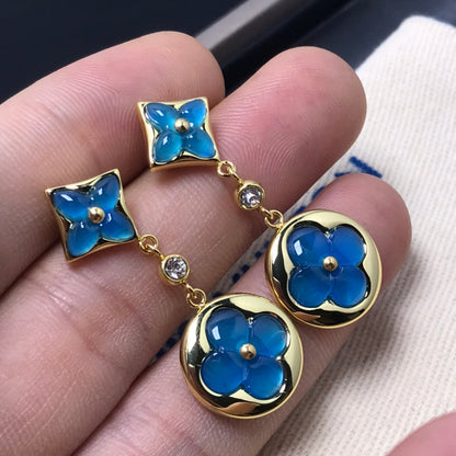 [Clover Jewelry]STAR AND SUN AGATE DIAMOND EARRINGS