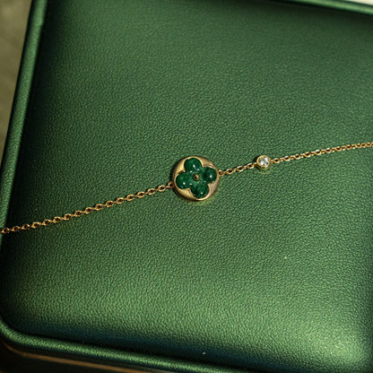 [Clover Jewelry]SUN MALACHITE 1 DIAMOND PINK GOLD BRACELET