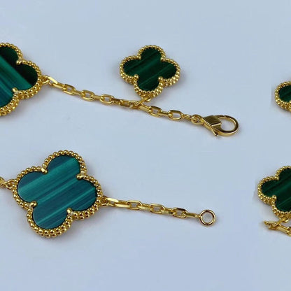 [Clover Jewelry]MAGIC CLOVER MALACHITE GOLD BRACELET 5 MOTIFS