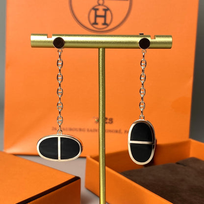 [Clover Jewelry]CHAINE VERSO BLACK CERAMIC EARRINGS