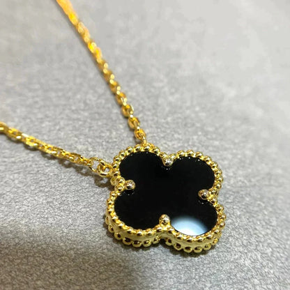 [Clover Jewelry]CLOVER 15MM BLACK ONYX SINGLE FLOWER NECKLACE