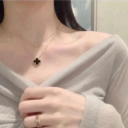 [Clover Jewelry]CLOVER 15MM BLACK ONYX SINGLE FLOWER NECKLACE