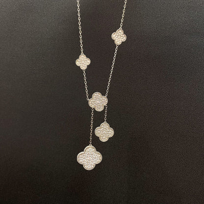 [CLOVER JEWELRY]CLOVER 5 MOTIFS SILVER DIAMONDS NECKLACE