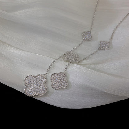 [CLOVER JEWELRY]CLOVER 5 MOTIFS SILVER DIAMONDS NECKLACE