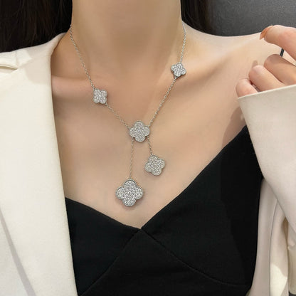 [CLOVER JEWELRY]CLOVER 5 MOTIFS SILVER DIAMONDS NECKLACE