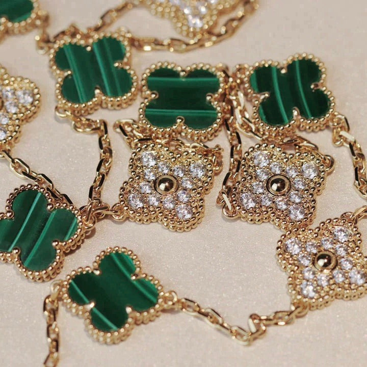 [CLOVER JEWELRY]CLOVER 20 MOTIFS MALACHITE DIAMOND NECKLACE