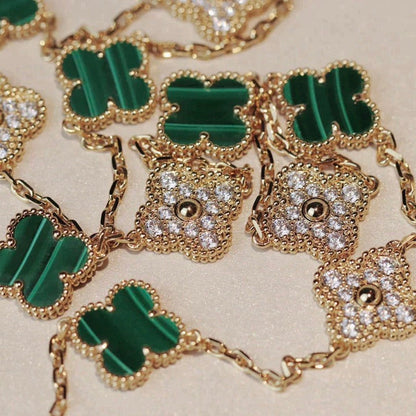 [CLOVER JEWELRY]CLOVER 20 MOTIFS MALACHITE DIAMOND NECKLACE