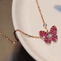 [CLOVER JEWELRY]BUTTERFLY RED DIAMOND ROSE GOLD NECKLACE