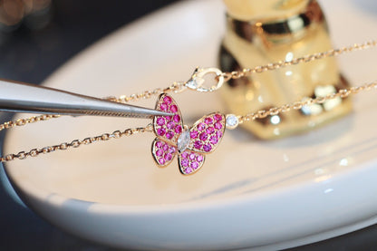 [CLOVER JEWELRY]BUTTERFLY RED DIAMOND ROSE GOLD NECKLACE