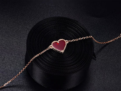 [CLOVER JEWELRY]HEART CARNELIAN PINK GOLD BRACELET