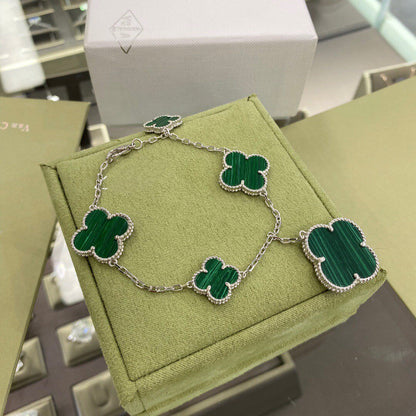 [Clover Jewelry]CLOVER 5 MOTIFS SIVLER MALACHITE BRACELET