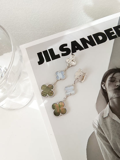 [CLOVER JEWELRY]CLOVER 3 MOTIFS CHALCEDONY DARK MOP SILVER EARRINGS