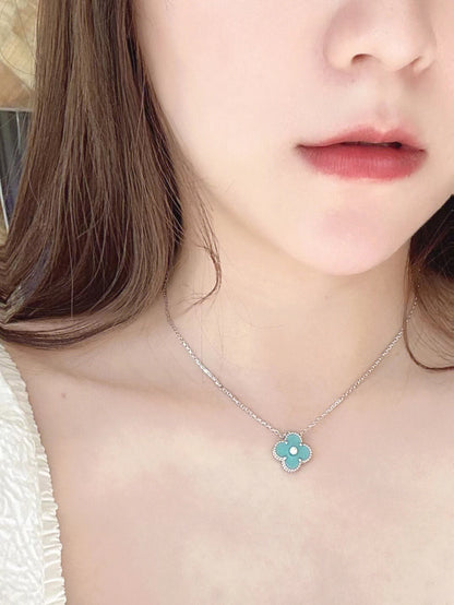[Clover Jewelry]CLOVER 1 DIAMOND LIGHT BLUE SILVER NECKLACE