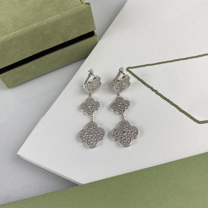 [CLOVER JEWELRY]CLOVER 3 MOTIF DIAMOND SILVER DROP EARRINGS