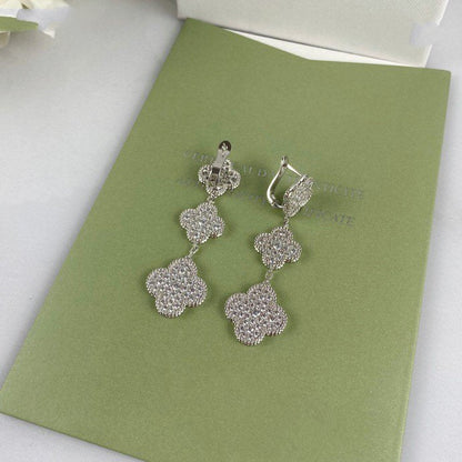 [CLOVER JEWELRY]CLOVER 3 MOTIF DIAMOND SILVER DROP EARRINGS