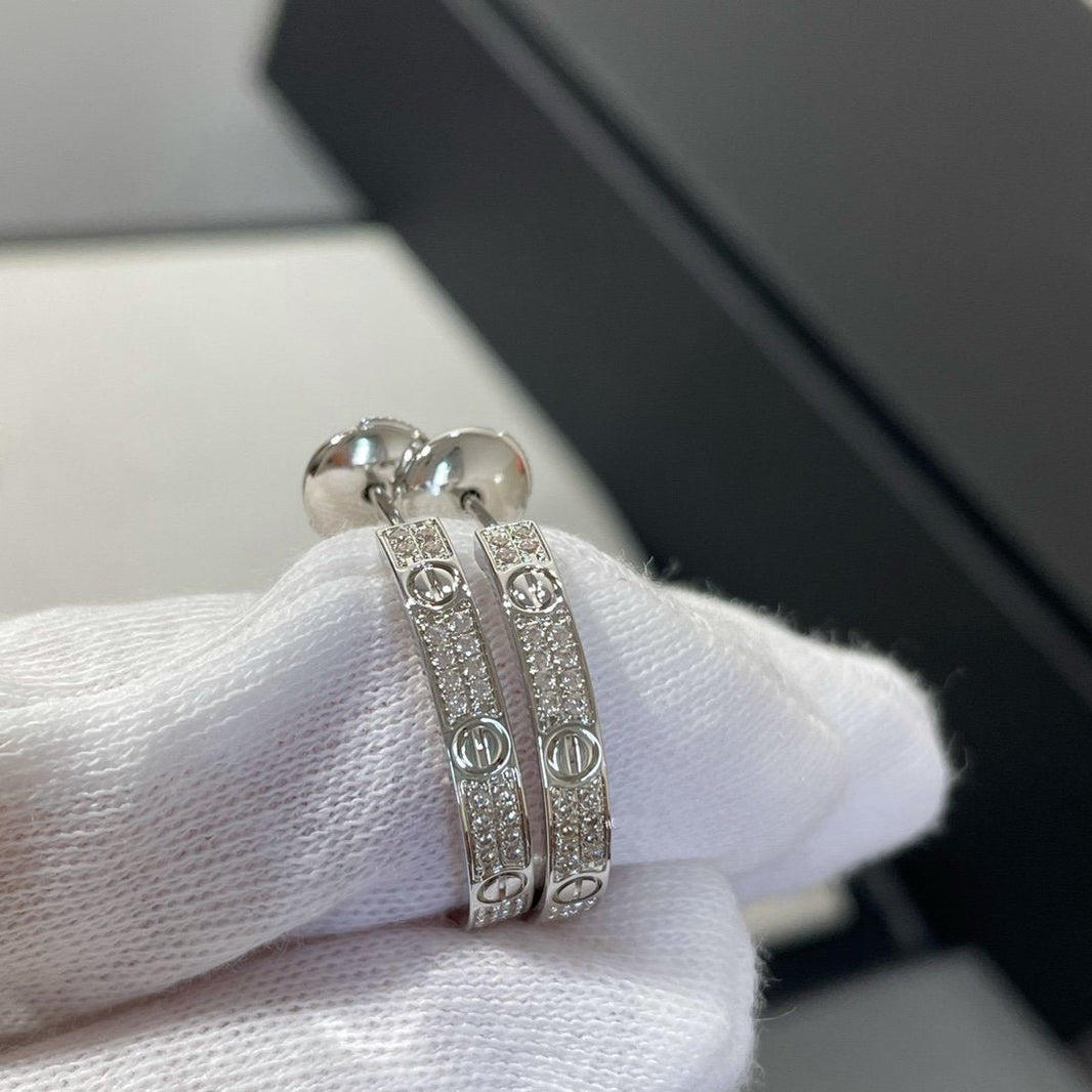 [CLOVER JEWELRY]LOVE DIAMOND SILVER HOOP EARRINGS