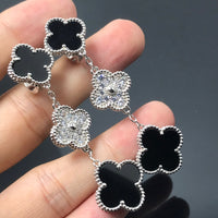 [CLOVER JEWELRY]CLOVER 3 MOTIF DIAMOND ONYX SILVER EARRINGS