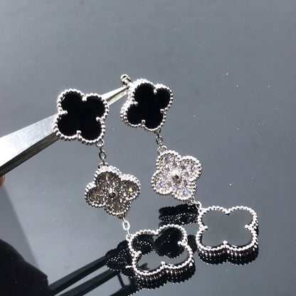 [CLOVER JEWELRY]CLOVER 3 MOTIF DIAMOND ONYX SILVER EARRINGS