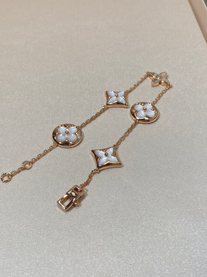 [Clover Jewelry]STAR AND SUN 5 MOTIF MOP PINK GOLD BRACELET