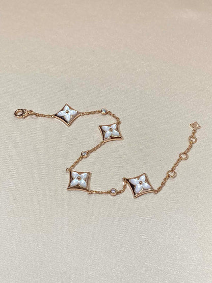 [Clover Jewelry]STAR 4 MOTIF MOP DIAMOND PINK GOLD BRACELET