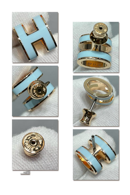 [CLOVER JEWELRY]POP H SKY BLUE STUD EARRINGS