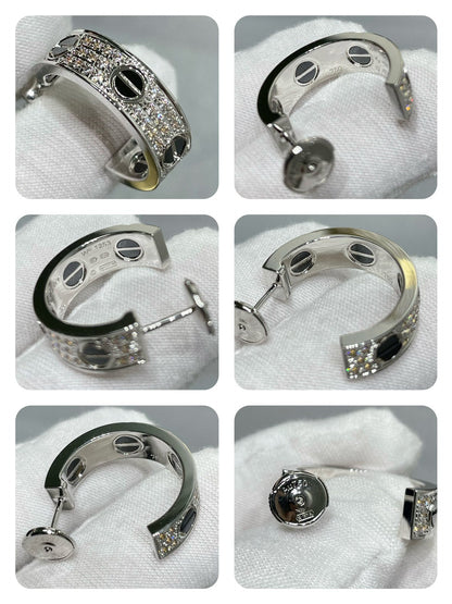 [Clover Jewelry]LOVE CERAMIC DIAMOND PAVED SILVER EARRINGS