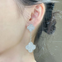 [CLOVER JEWELRY]CLOVER 2 MOTIFS DIAMOND PAVED SILVER EARRINGS
