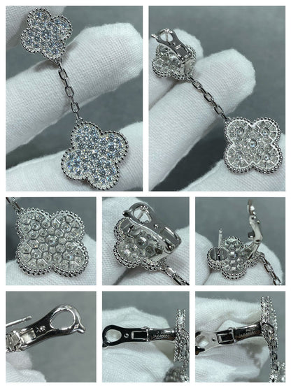 [CLOVER JEWELRY]CLOVER 2 MOTIFS DIAMOND PAVED SILVER EARRINGS