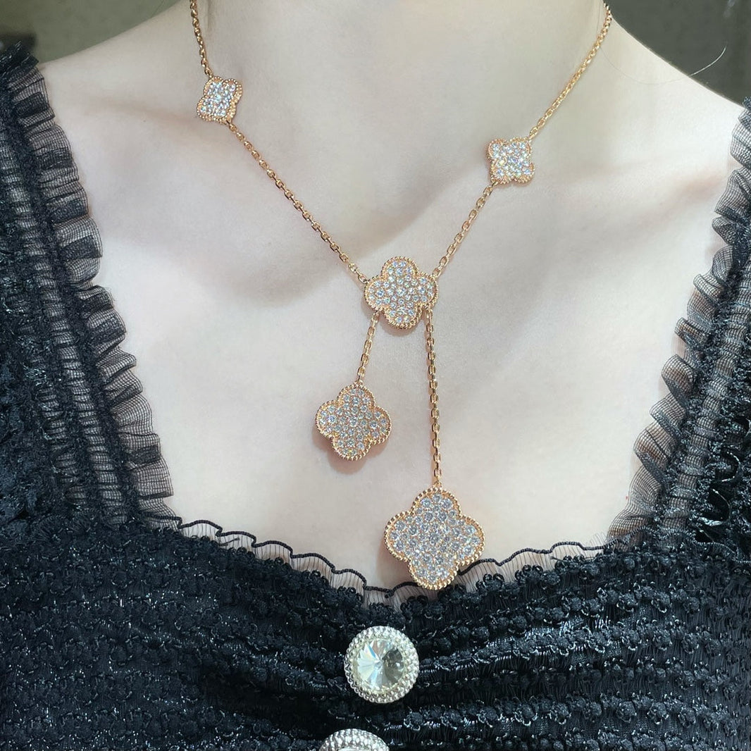 [CLOVER JEWELRY]CLOVER 6 MOTIF DIAMOND PAVED NECKLACE