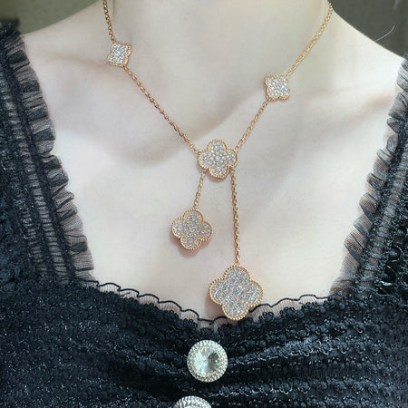 [CLOVER JEWELRY]CLOVER 6 MOTIF DIAMOND PAVED NECKLACE