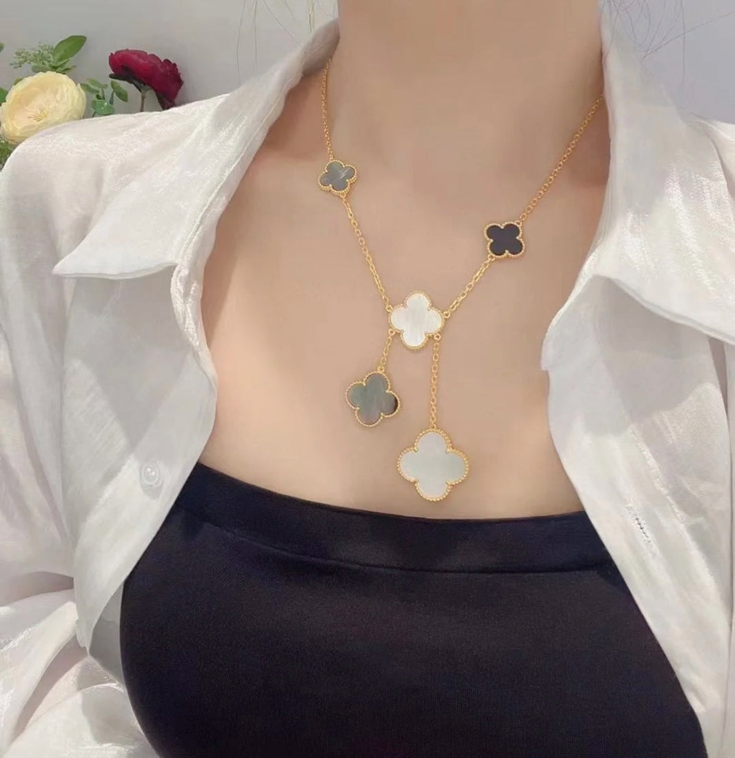 [CLOVER JEWELRY]CLOVER 6 MOTIF MOP ONYX GOLD NECKLACE